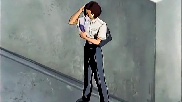 Busty anime teen screams as she drips