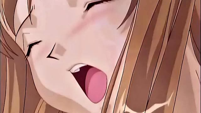 Busty anime teen screams as she drips