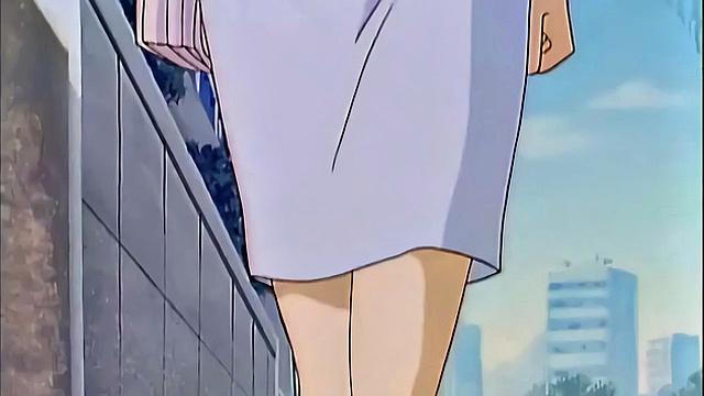 Busty anime teen screams as she drips