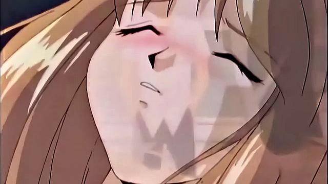 Busty anime teen screams as she drips