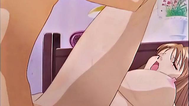 Busty anime teen screams as she drips