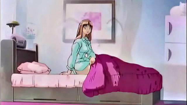 Busty anime teen screams as she drips