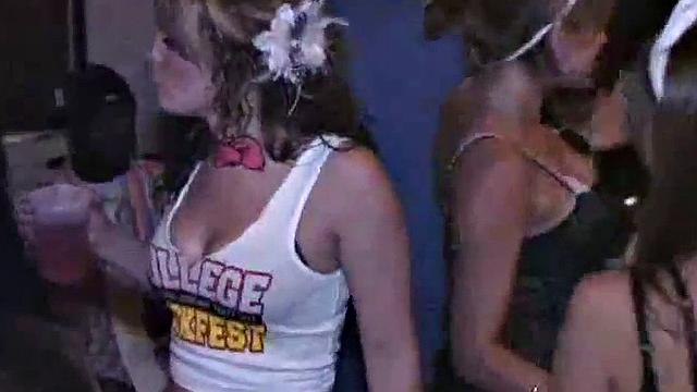 Filthy college slut sucking on cock