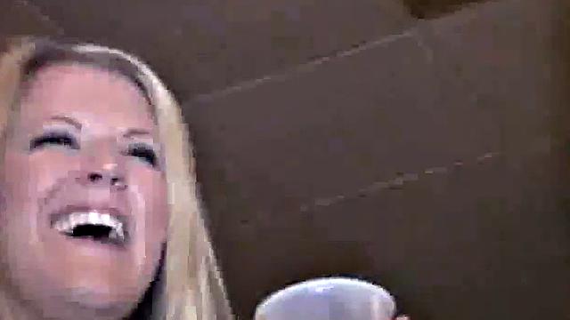 Filthy college slut sucking on cock