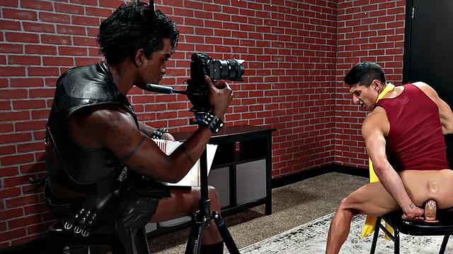 IR jock barebacked in cosplay by Black top in leather