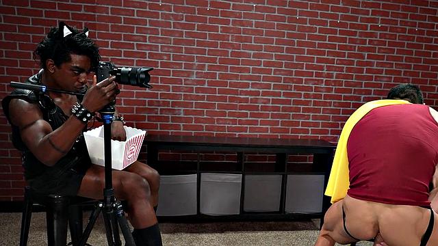 IR jock barebacked in cosplay by Black top in leather