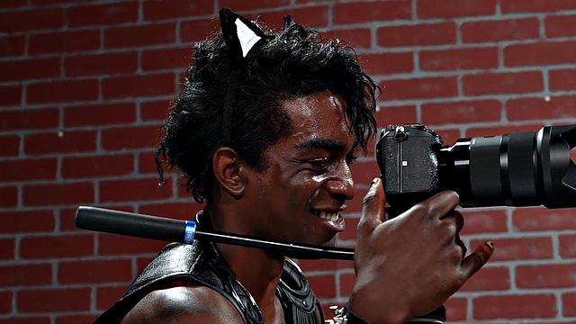 IR jock barebacked in cosplay by Black top in leather