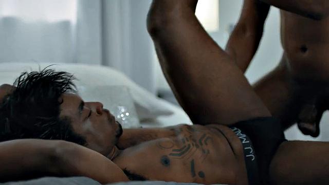 Gay tattooed couple enjoy passionate anal on the bed