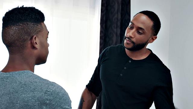 Ebony stud dickriding in couple after pizza party