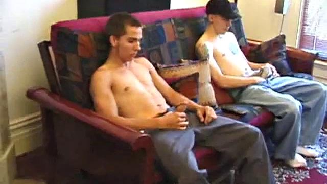 Kicking back with his buddy, Brock, while both rub growing bulges, Shane is still talking about giving another dude head, an interesting experience.