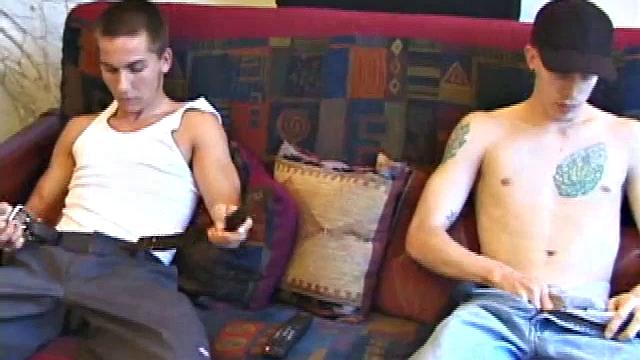 Kicking back with his buddy, Brock, while both rub growing bulges, Shane is still talking about giving another dude head, an interesting experience.