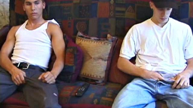 Kicking back with his buddy, Brock, while both rub growing bulges, Shane is still talking about giving another dude head, an interesting experience.