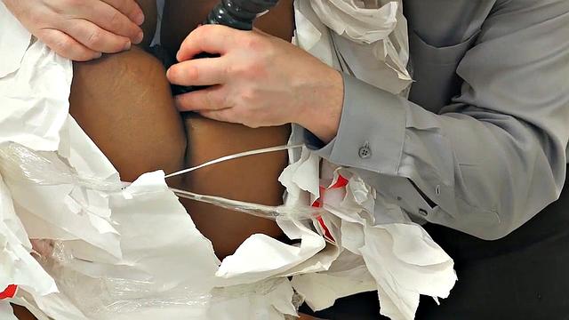 Watch this ebony babe get her ass toyed & face painted with cum