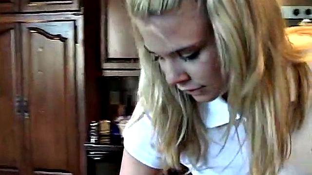 Little Summer stripping in her kitchen