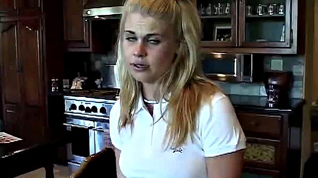 Little Summer stripping in her kitchen