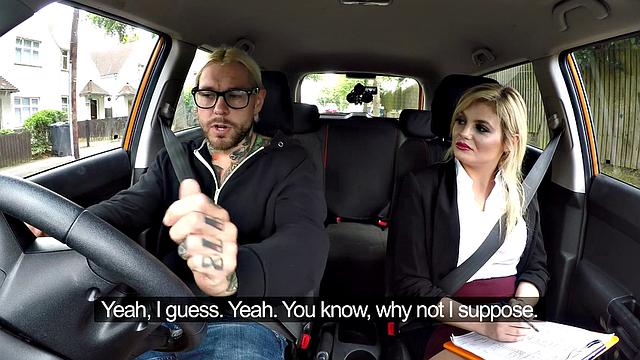 Tattooed chick gets back seat action after failing a test