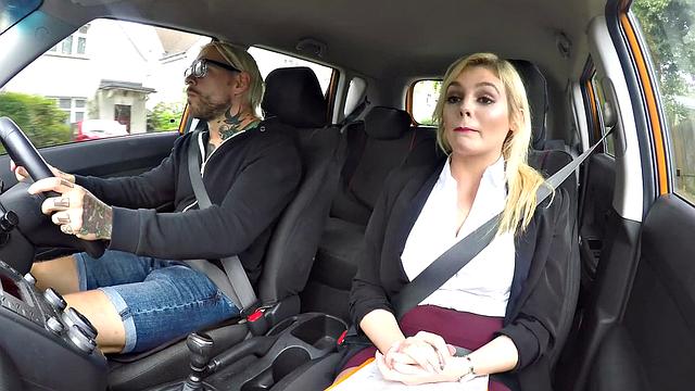 Tattooed chick gets back seat action after failing a test