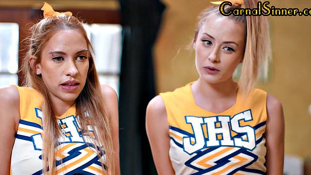 Cocksucking cheerleaders fucked in 3way by teacher