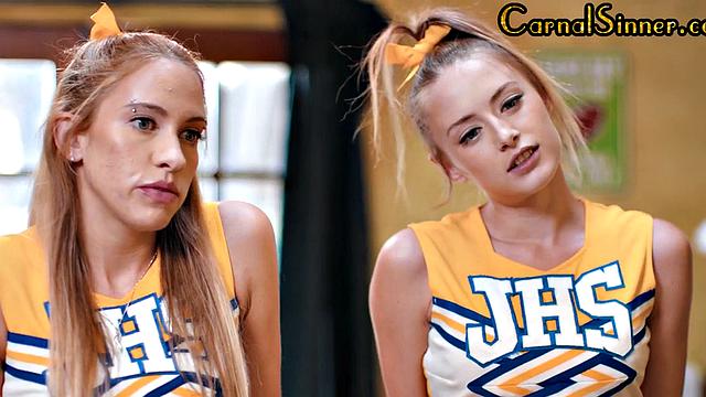 Cocksucking cheerleaders fucked in 3way by teacher