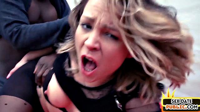 Public nympho handling cock from strangers