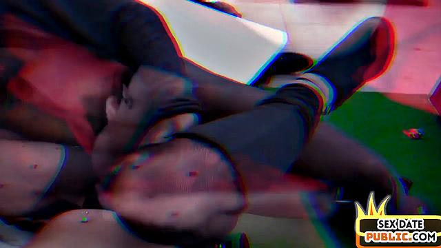 Public nympho handling cock from strangers