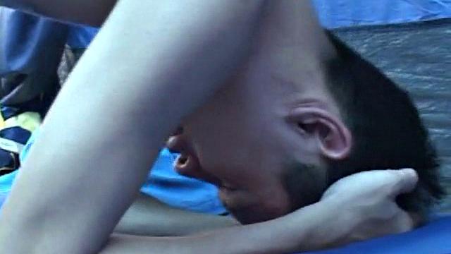 Camping Asian twink rims and fucks amateur ass after bj