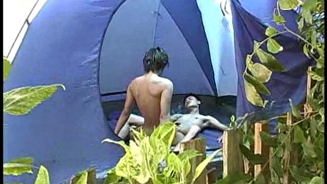 Camping Asian twink rims and fucks amateur ass after bj