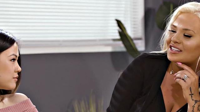 MOMMY'S GIRL - Petite LuLu Chu & Hot Bestie Have Threesome With MILF During College Project