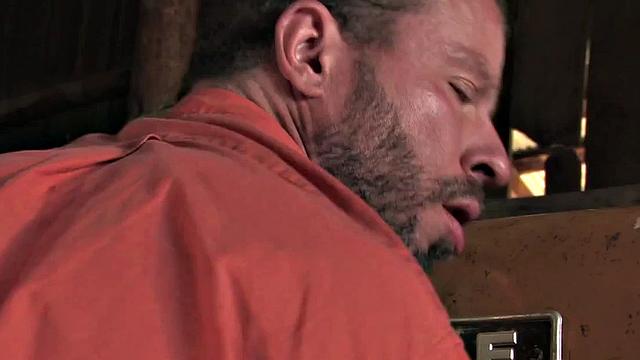 Big cock cowboy with hat gives hard fisting on hay in stable