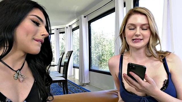 Busty tranny fucks babe before anal toying her TS asshole