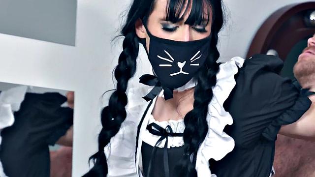 Submissive twink maid fucked in kitchen by jock