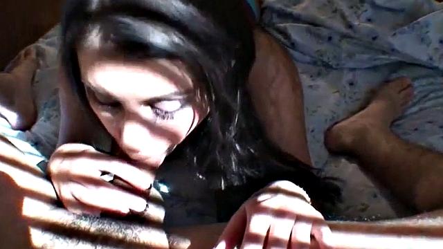 Busty teen sucks on hard dick