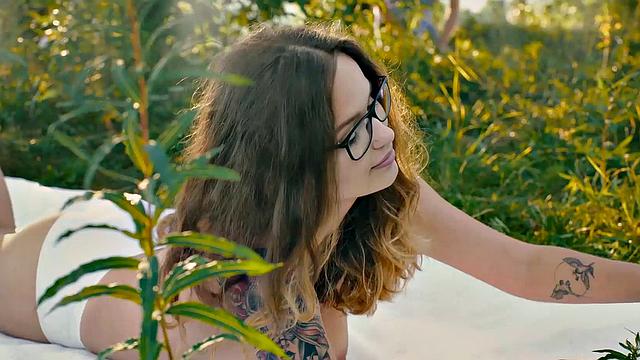 Naughty teen Summer gets horny as she licks old man's panty while wearing glasses