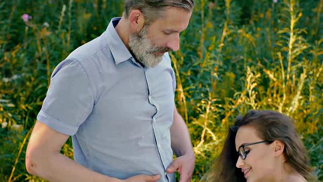 Naughty teen Summer gets horny as she licks old man's panty while wearing glasses