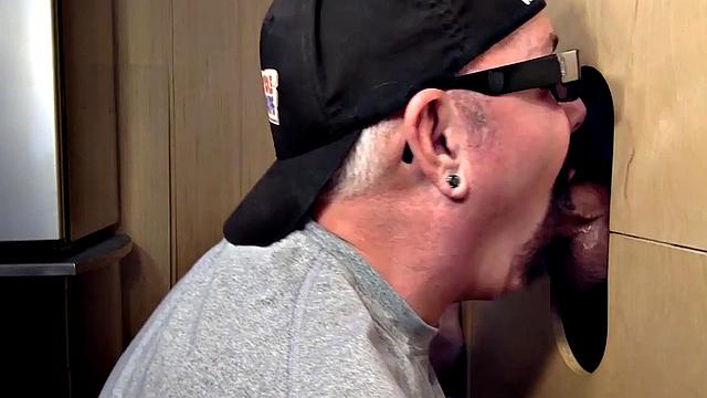 Gloryhole homemade DILF gets mouth filled with jizz after Blowjob