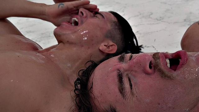 Latina gets dirty showering with ball licking, handjob, and doggystyle fun