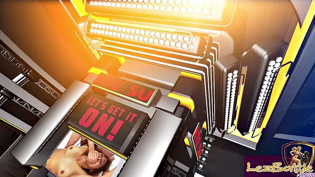 Horny busty lesbian wrestlers scissor