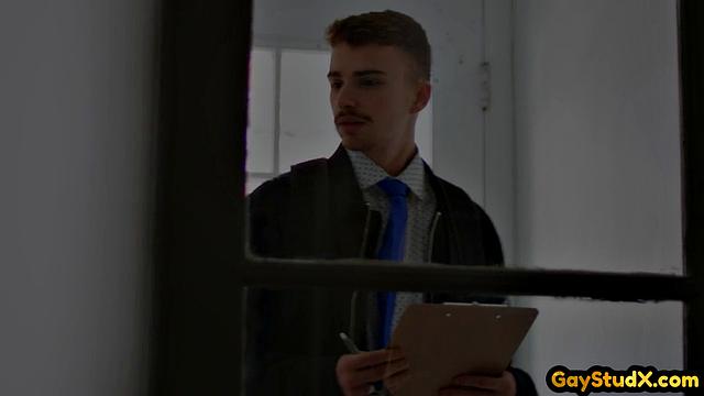 Inked skinny jock assdrilling his BF