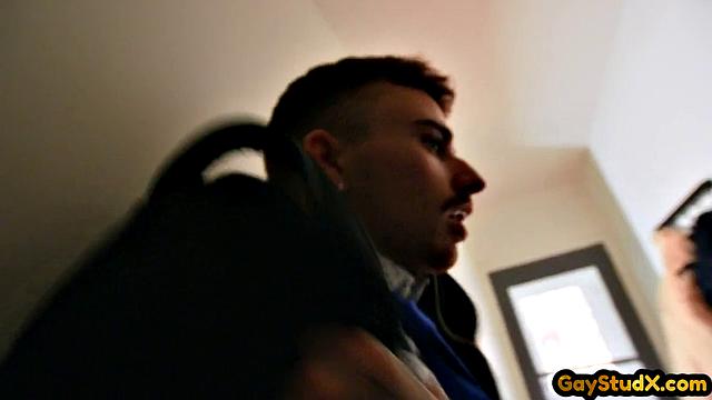 Inked skinny jock assdrilling his BF