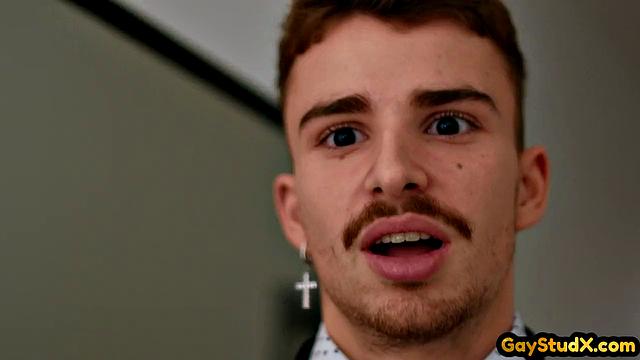 Inked skinny jock assdrilling his BF