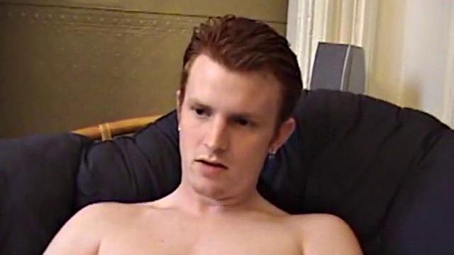 After stripping naked, Miles' uncut cock grows in his hands, as he plays with it. Stroking with determination and edging several times, he finally blows his load onto his tummy.