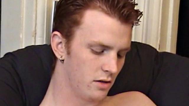 After stripping naked, Miles' uncut cock grows in his hands, as he plays with it. Stroking with determination and edging several times, he finally blows his load onto his tummy.