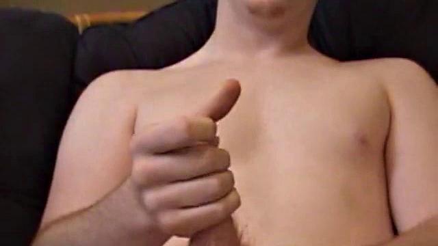 After stripping naked, Miles' uncut cock grows in his hands, as he plays with it. Stroking with determination and edging several times, he finally blows his load onto his tummy.