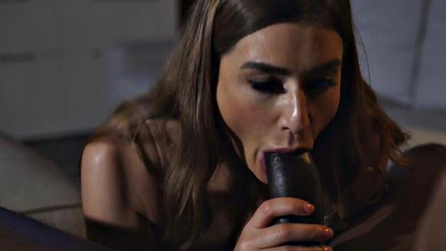 Sensual girlfriend sucking before sex in interracial scene