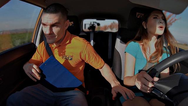 Cockriding babe banged in car to pass the test