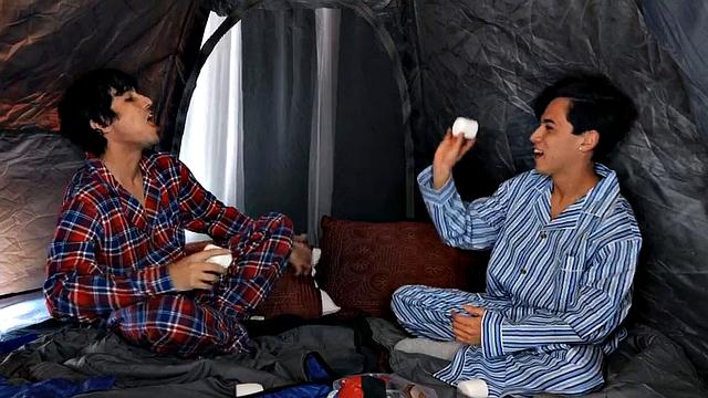 Pussynailed busty MILF deepthroats and rides in threesome