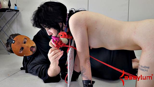 Anal domination for submissive brunette