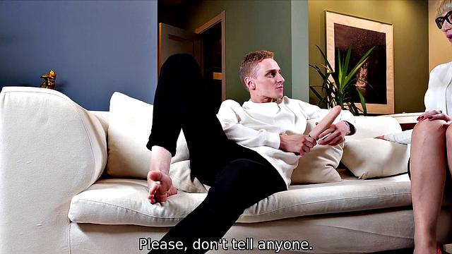 Kinky blonde tutor gets down and dirty with her tutor after discovering her kinky side uses toys