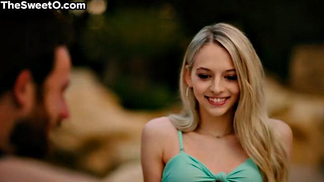 Petite blonde babe bouncing on lover