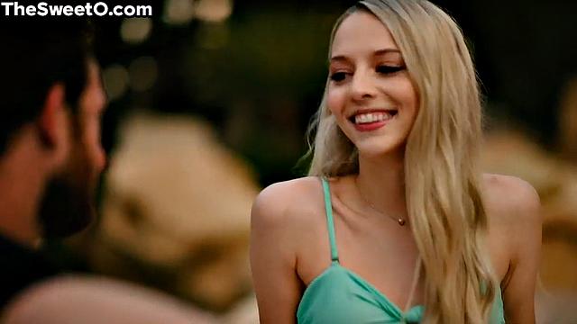 Petite blonde babe bouncing on lover